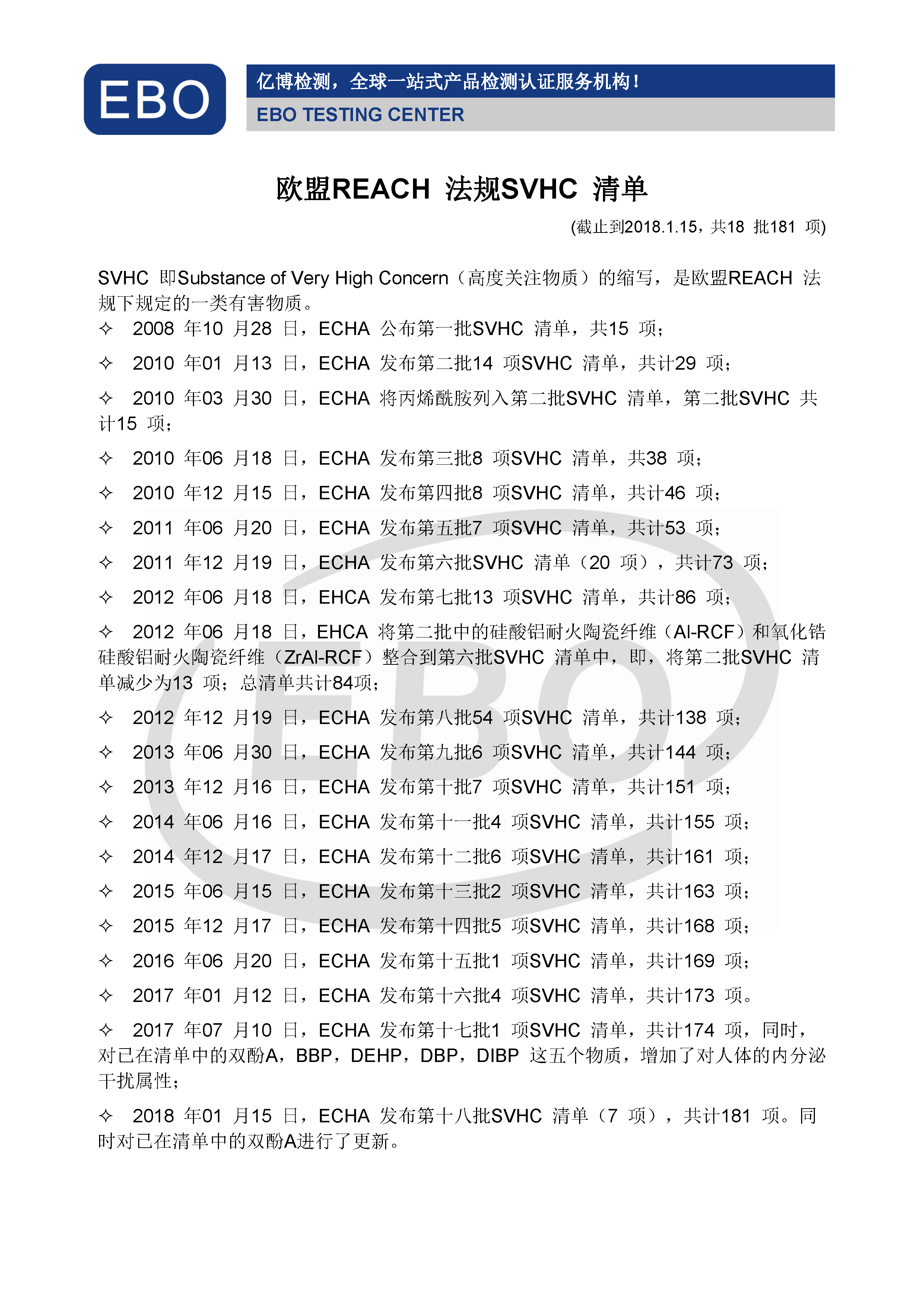 REACH最新物質(zhì)清單